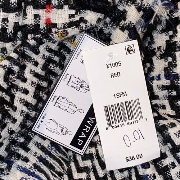 Steve Madden White Black Check Mate Day Sequin Oversized Blanket Wrap OS NWT - Picture 6 of 8